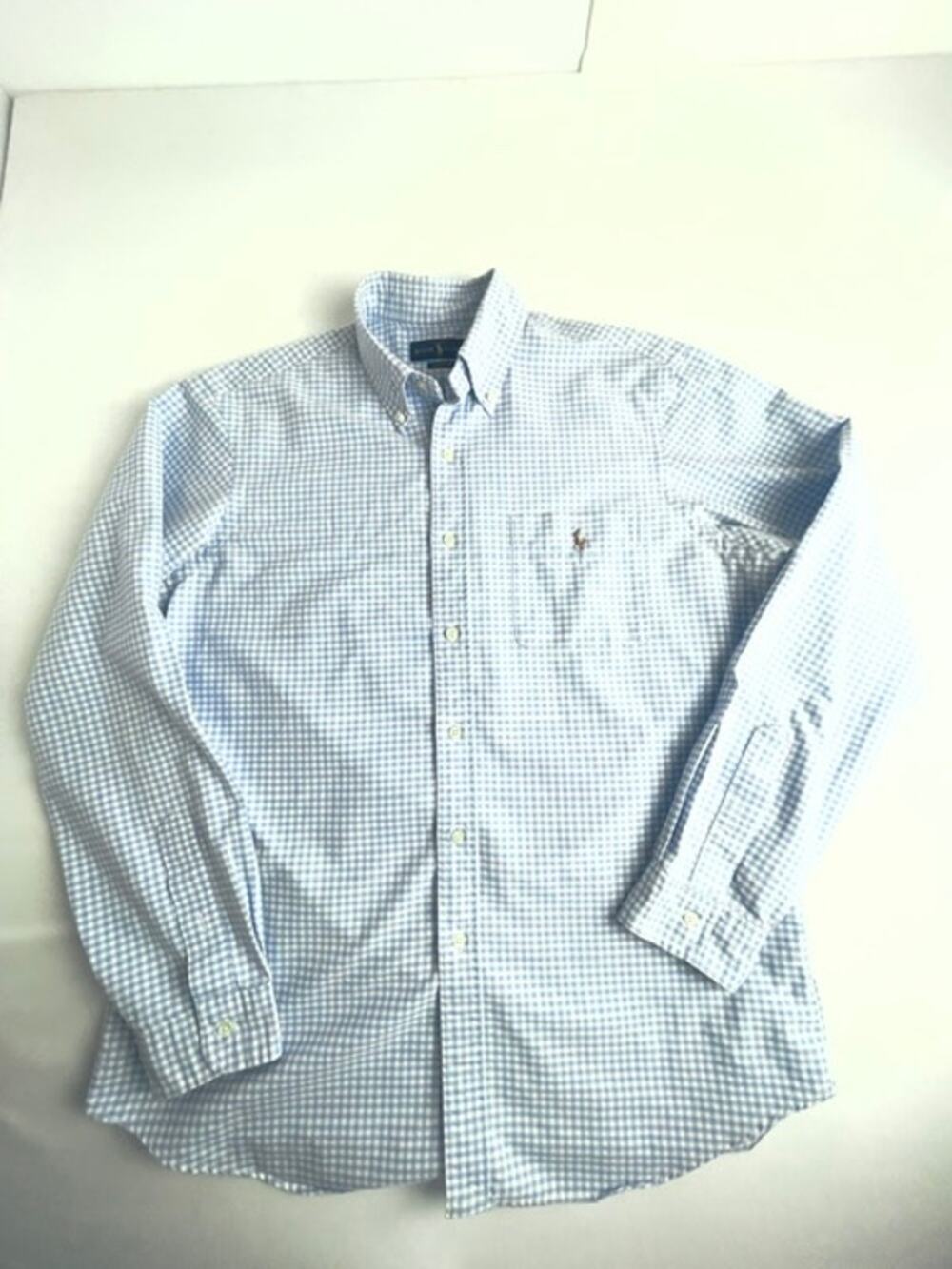 Ralph Lauren Men’s L Classic Fit Blue White Gingham Cotton Button Down Shirt